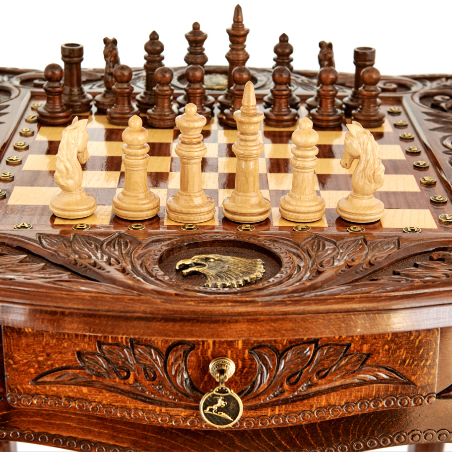 Стол ломберный Шахматы резные "Гордый орел" 60 купить в Ростове-на-Дону