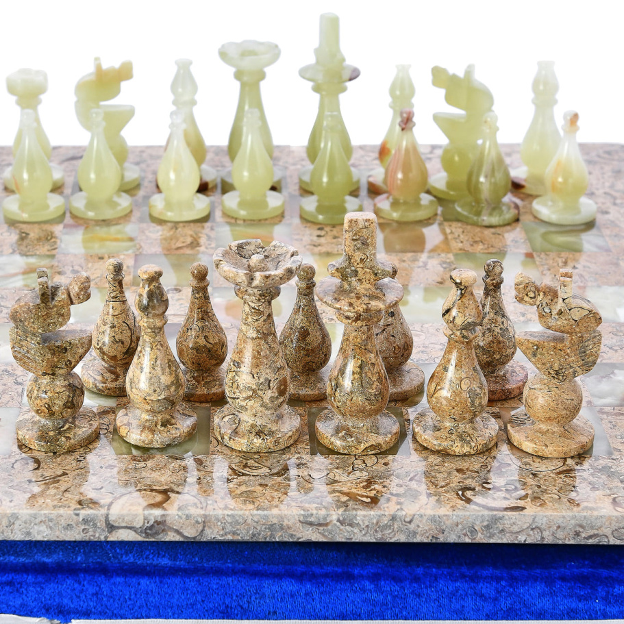 Шахматы каменные "Триада" оникс и ракушечник 40 купить в Ростове-на-Дону