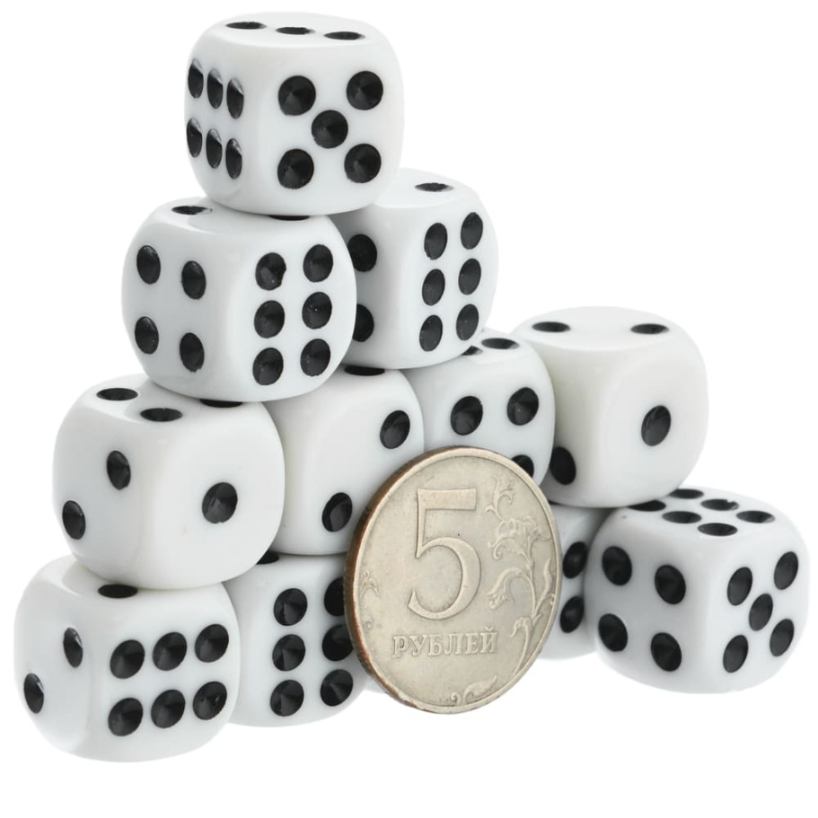 Кости игральные "Стандарт" пластик, белые, 15 мм (2 шт.) купить в Ростове-на-Дону