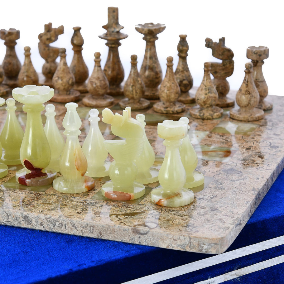 Шахматы каменные "Триада" оникс и ракушечник 40 купить в Ростове-на-Дону
