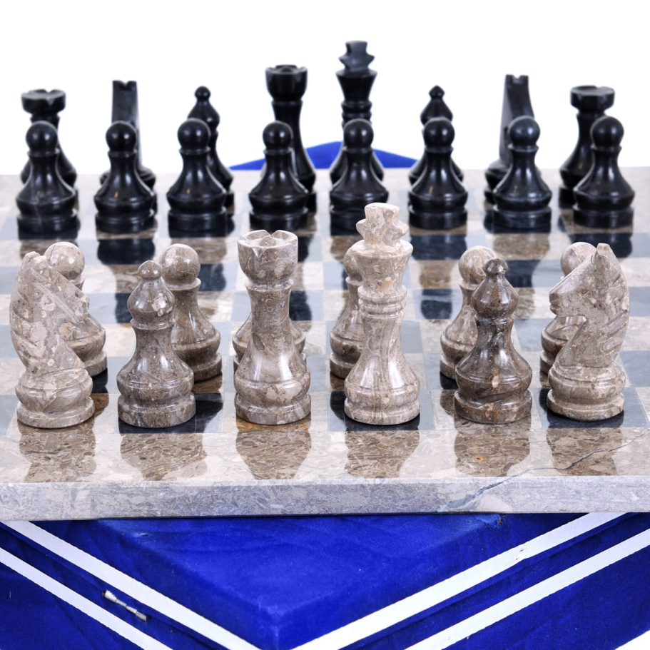 Шахматы из камня "Карфаген" серый и черный мрамор 40 купить в Ростове-на-Дону
