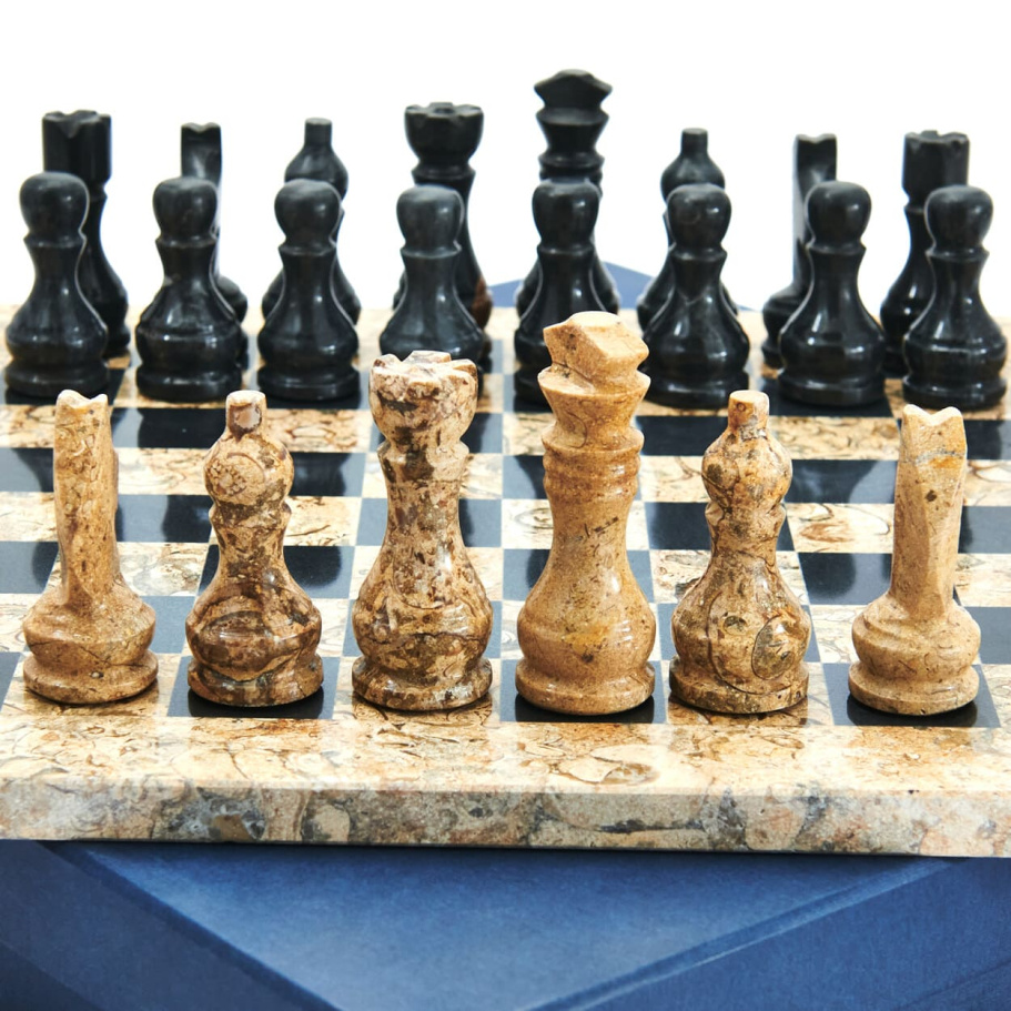 Шахматы каменные "Карфаген" мрамор и ракушечник 40 купить в Ростове-на-Дону