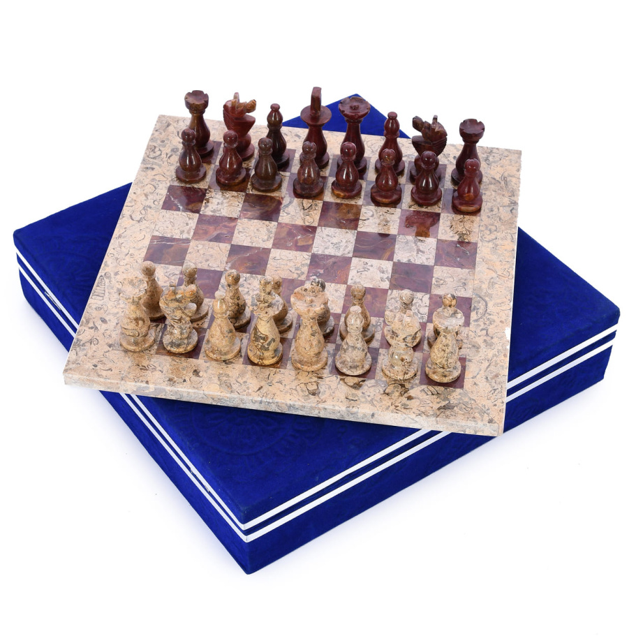 Шахматы каменные "Триада" яшма и ракушечник 30 Шахматы каменные "Триада" яшма и ракушечник 30