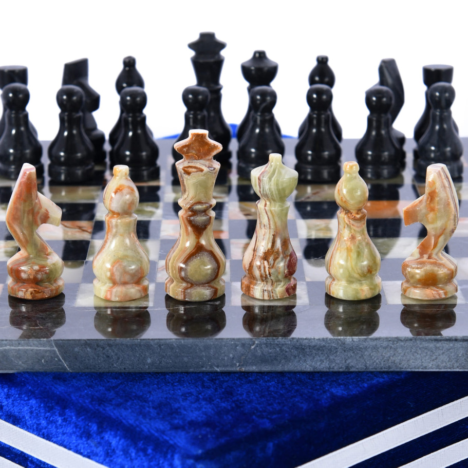 Шахматы каменные "Карфаген" темный мрамор и оникс 25 купить в Ростове-на-Дону